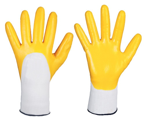 Stretch glove with nitrile partial coating